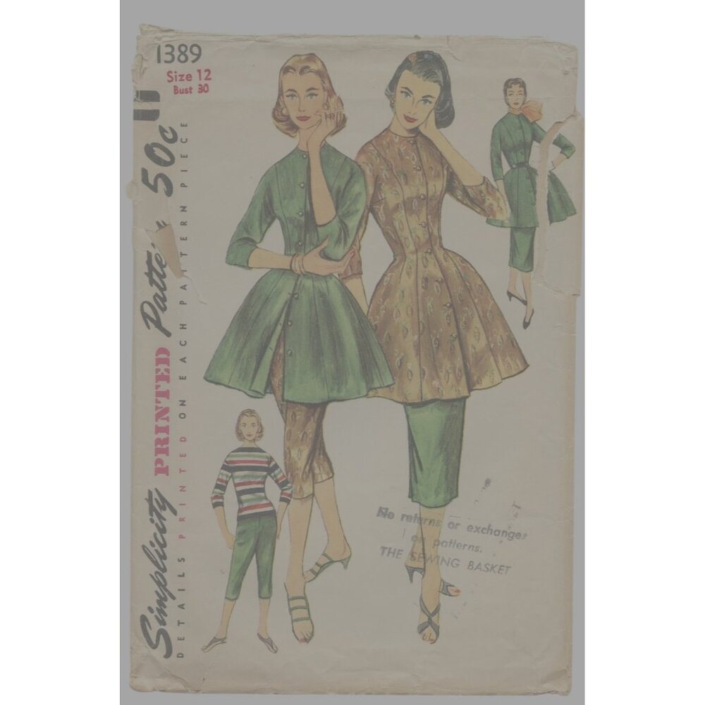 Vintage Simplicity Sewing Pattern 1389 Misses Tunic Pants Set Bust 30 Size 12